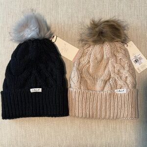 NWT CALIA 3pk Beanie Bundle with faux fur pompom and inner fleece MSRP $60